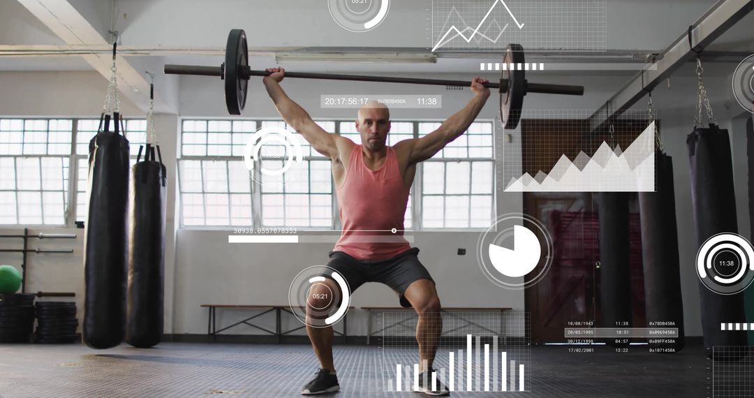 Digital Interface Overlay on Man Lifting Weights