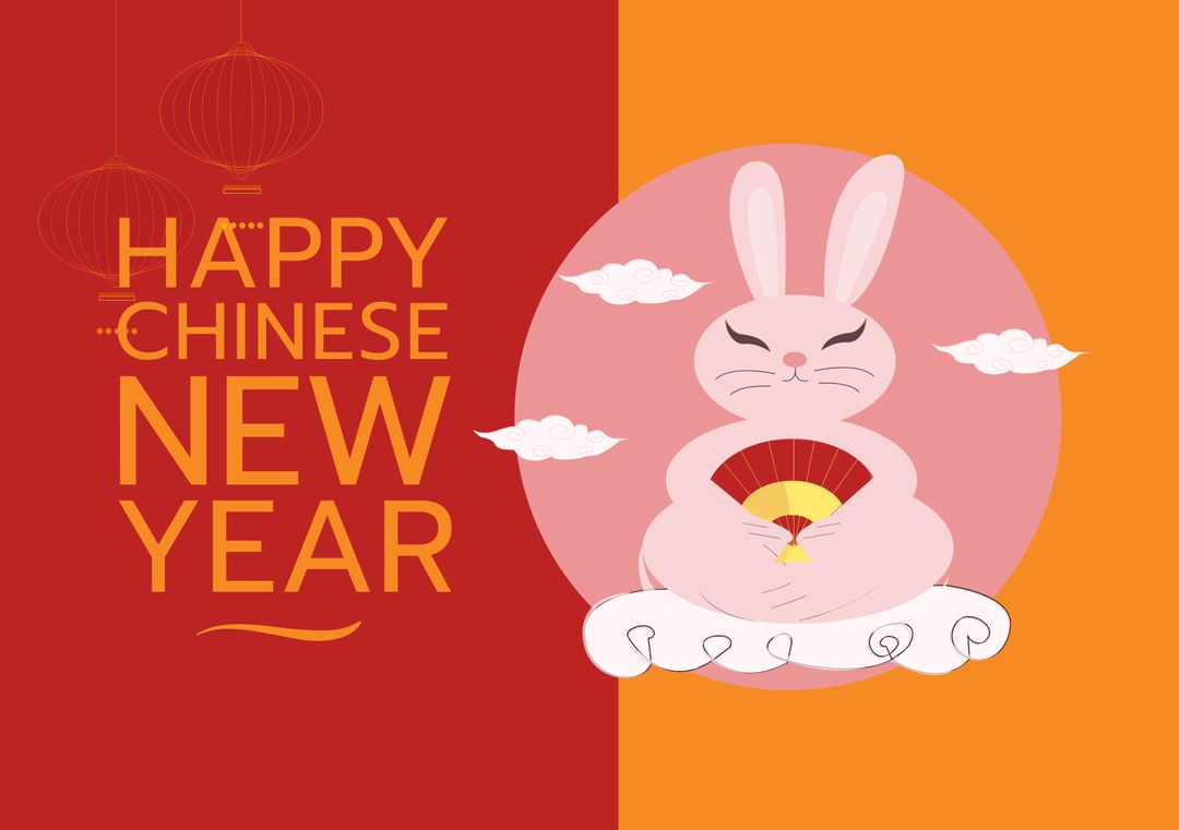 Celebratory Chinese New Year Graphic with Cartoon Rabbit