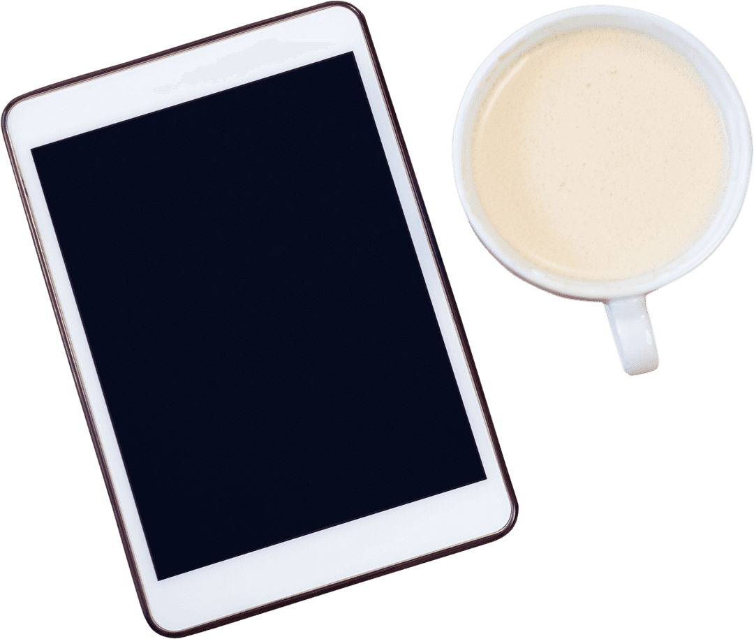 Digital Tablet with Coffee Cup on Transparent Background