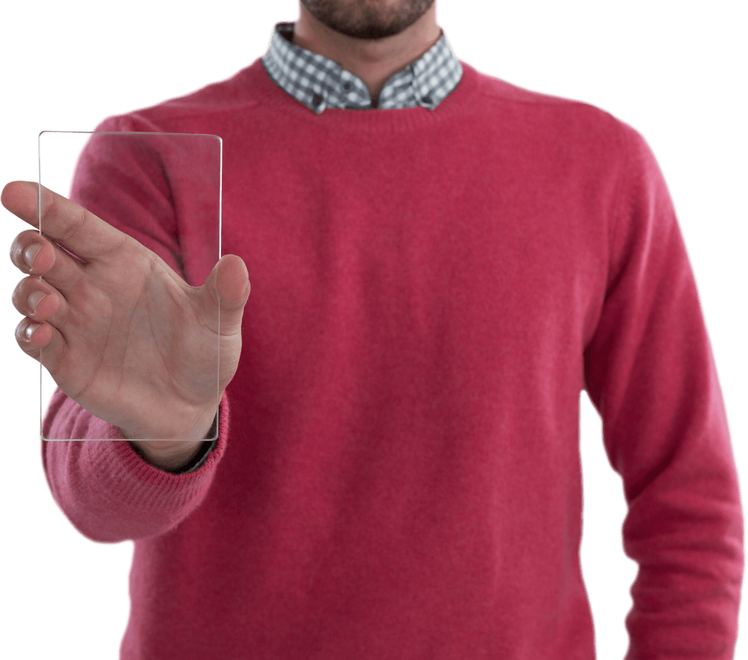 Transparent Smartphone Concept Holding by Man in Stylish Outfit