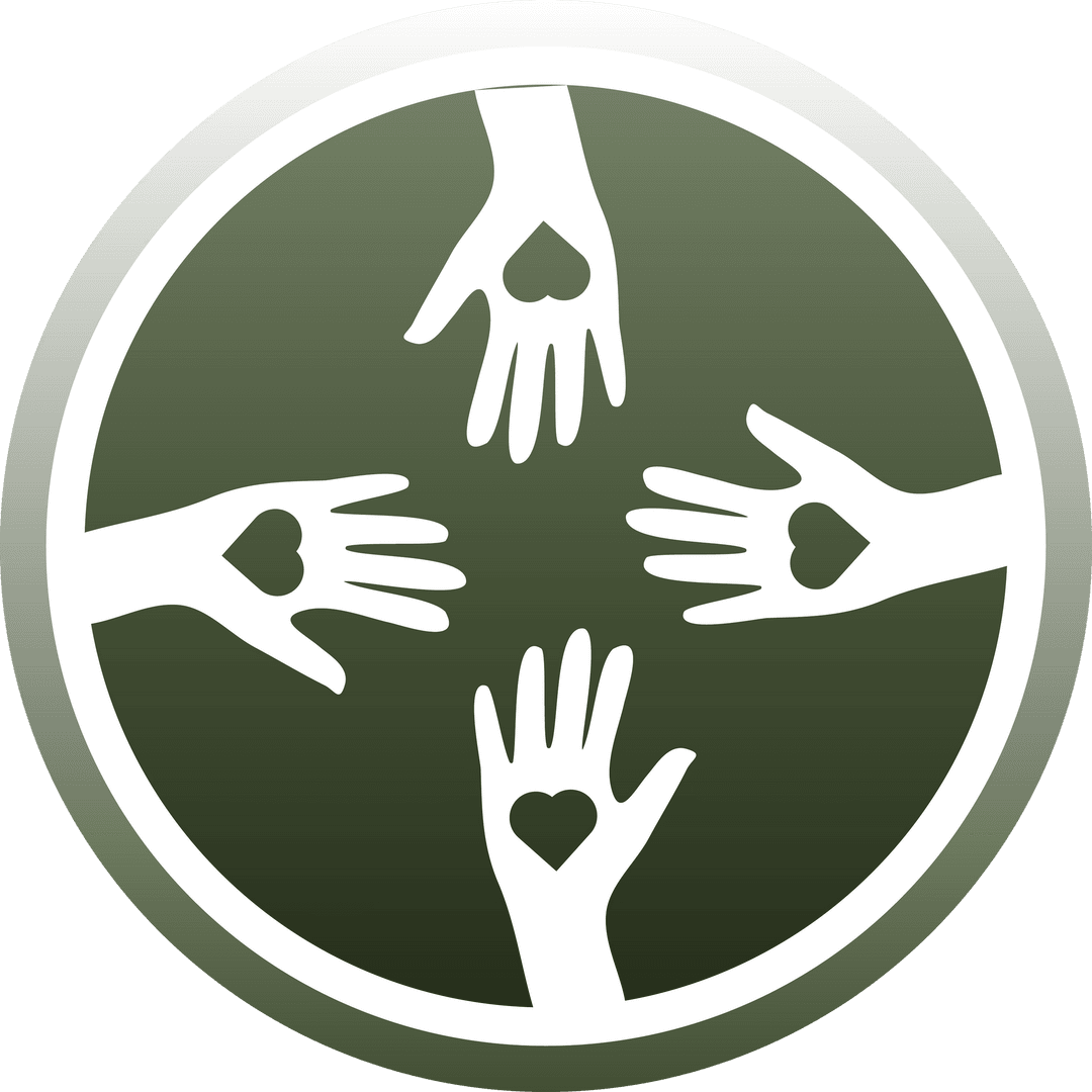 Transparent Green Circle with White Hands and Hearts Design