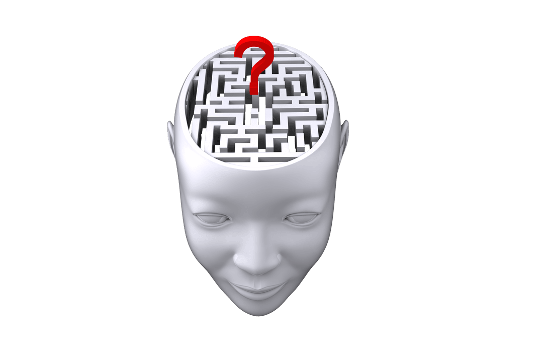 Transparent Head with Maze Mind and Question Mark Art