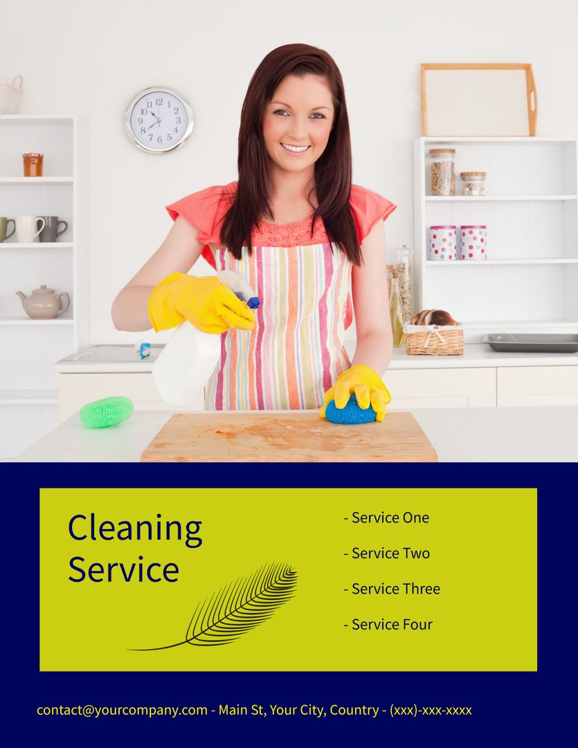 Smiling Woman Providing Professional Cleaning Services in Kitchen - Download Free Stock Templates Pikwizard.com