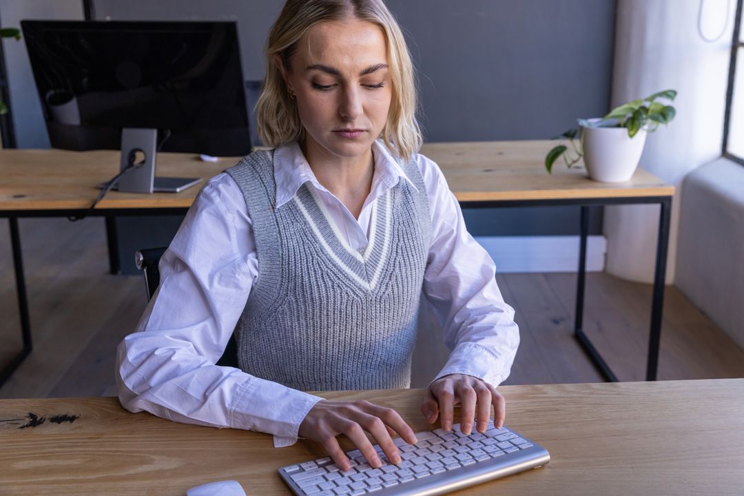 Female Professional Working in Minimalist Office Space