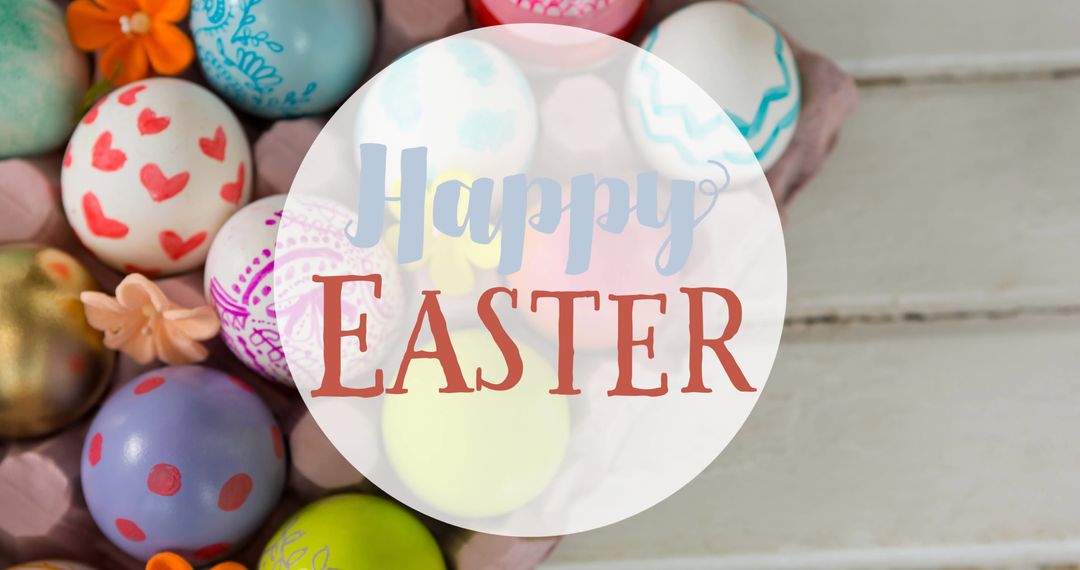 Happy Easter Greeting with Colorful Easter Eggs