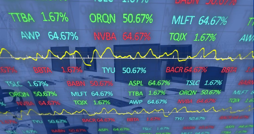 Office Building Reflecting Pulsating Stock Market Data