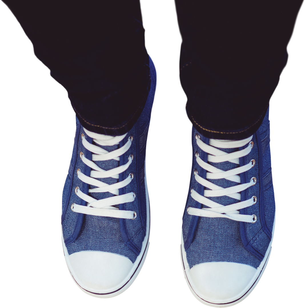 High Angle View Of Person Wearing Blue Canvas Shoes On Transparent Background - Download Free Stock Images Pikwizard.com