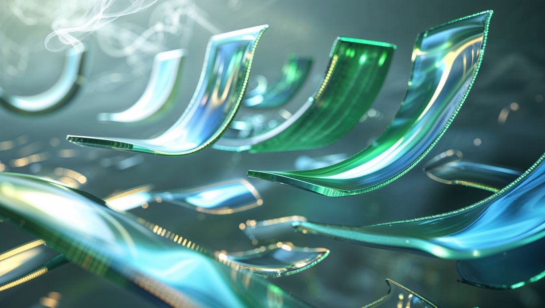 Floating Translucent Glass-Like Panels in Mystical Holographic Space