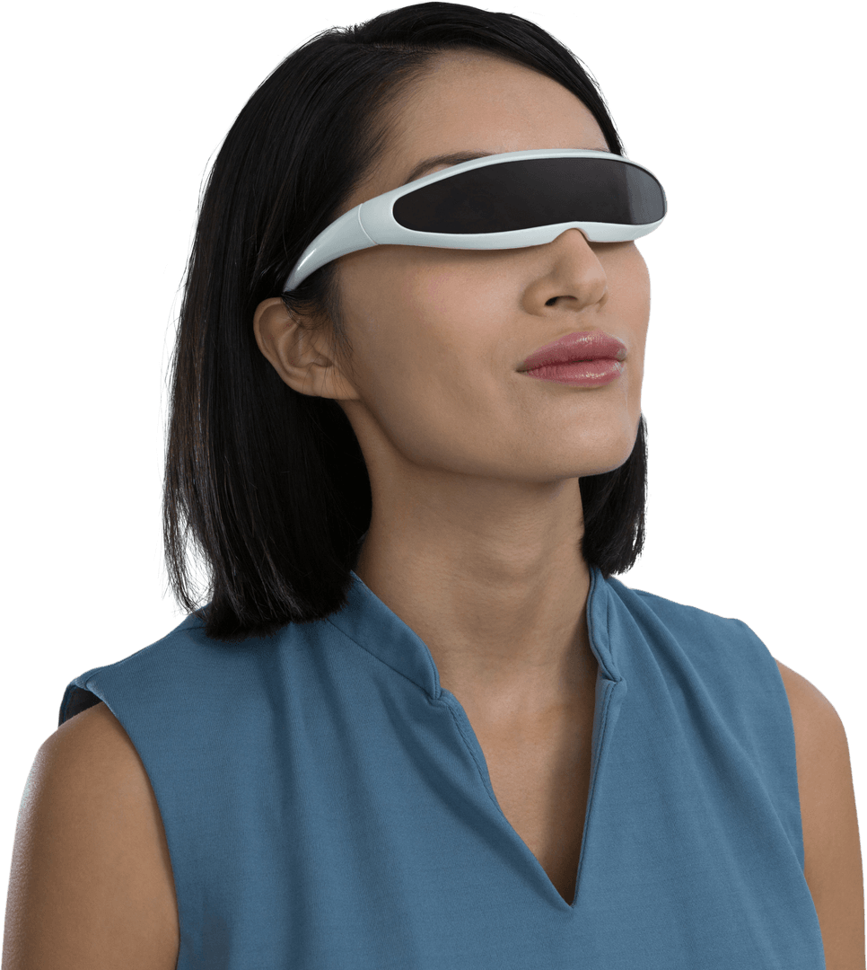 Executive Woman Engaged with Futuristic Transparent VR Technology