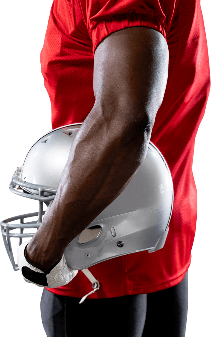 Transparent View of Footballer with Helmet Under Arm