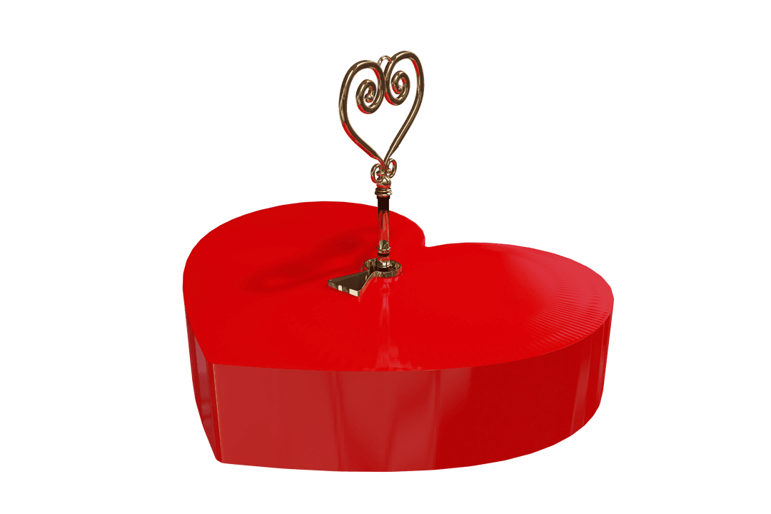 Red Heart with Key Illustration on Transparent Background