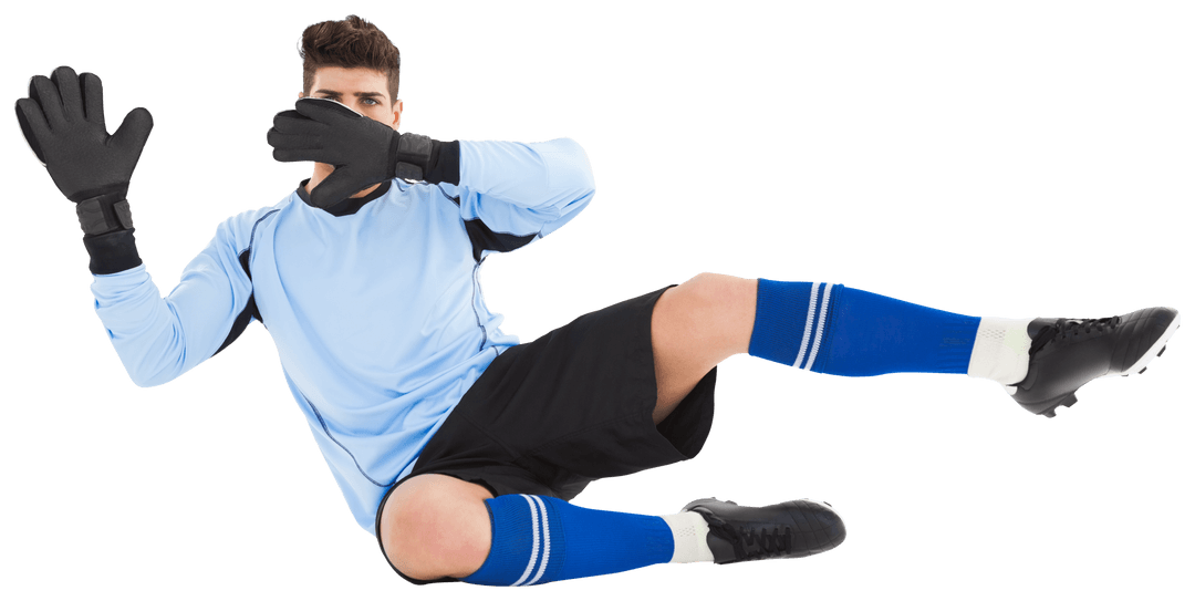 Caucasian Goalkeeper Making Save on Transparent Background