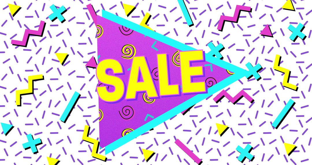 Vibrant Eighties Style Sale Banner with Retro Geometric Patterns