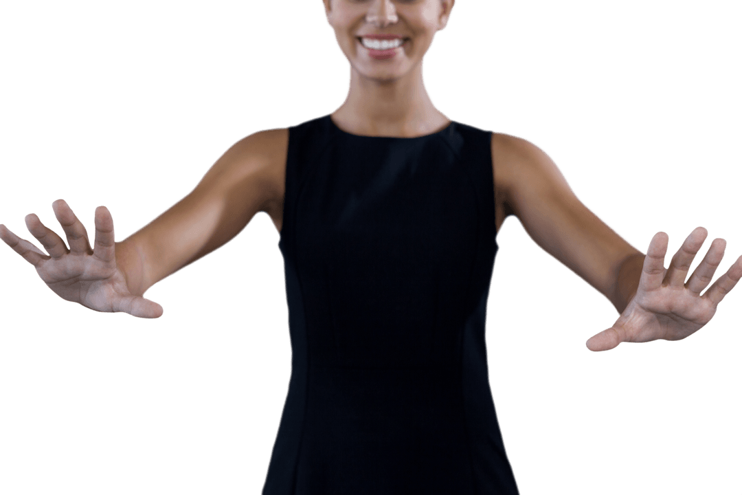 Businesswoman Utilizing Interactive Transparent Technology Interface