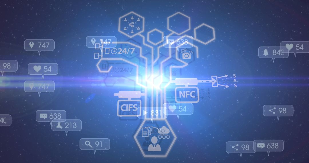 Digital Network Icons Representing Connectivity and Data Sharing