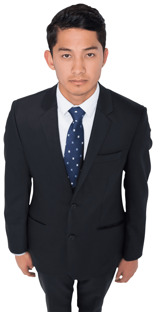 Serious Asian Businessman in Formal Attire on Transparent Background