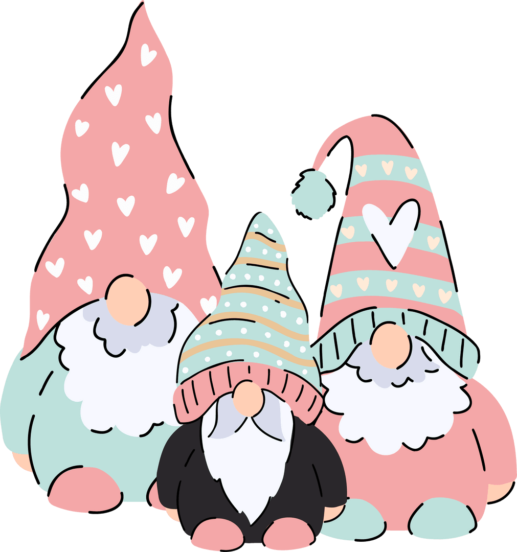 Whimsical Pastel Gnomes with White Beards on Transparent Background