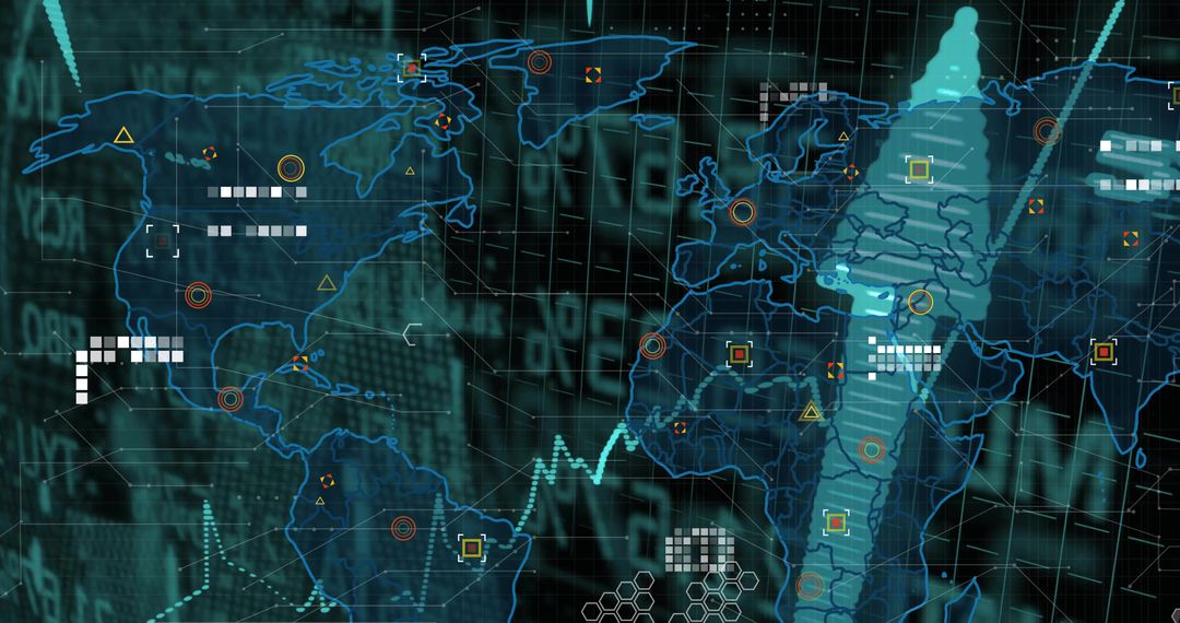 Futuristic World Map with Dynamic Graph Line on Digital Interface