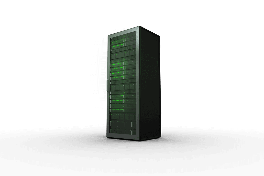 Transparent Server Tower with Green LED Lights Screen