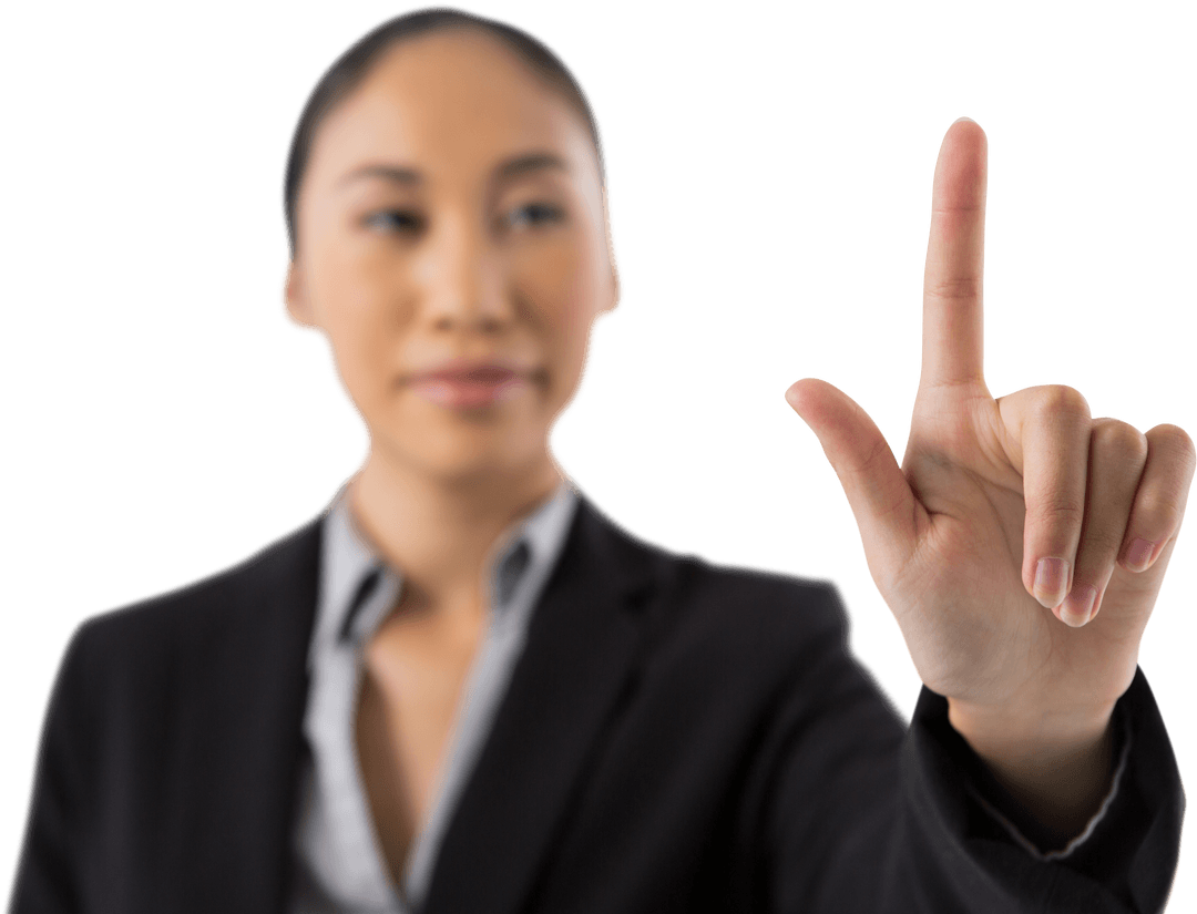 Businesswoman Pressing Transparent Virtual Interface with Finger