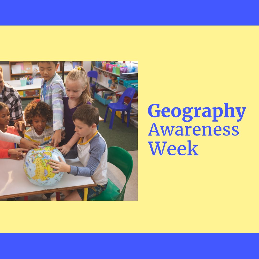 Young Students Engaging with Globe for Geography Awareness Week