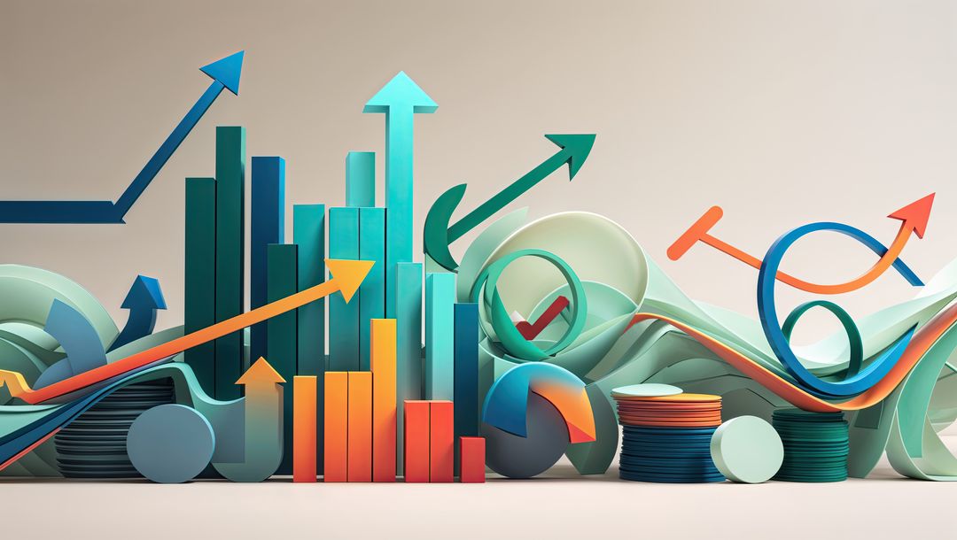 Colorful 3D Data Visualization with Arrows and Charts