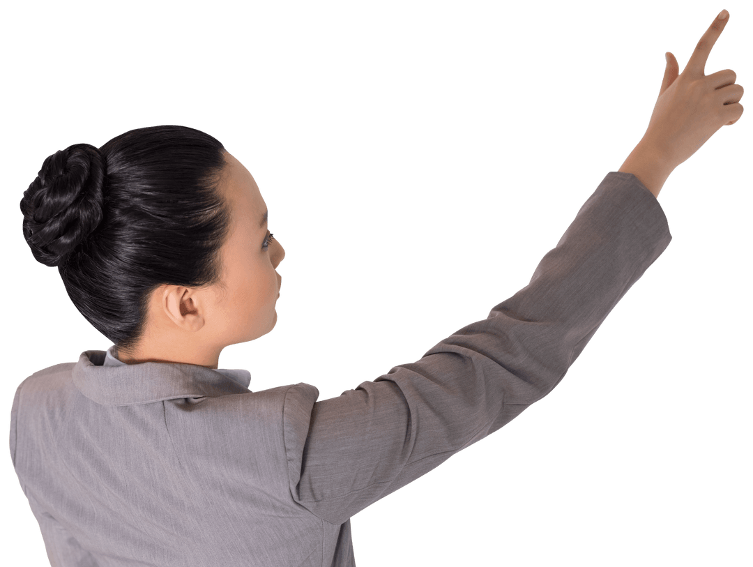 Transparent Businesswoman Pointing in Professional Attire