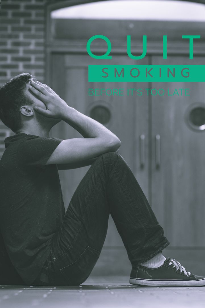 Quit Smoking Awareness Message with Distressed Man Visual