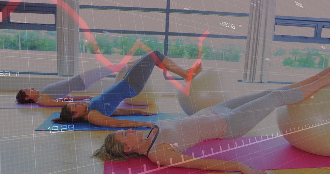 Women Exercising with Stability Balls Overlaying Data Graphics