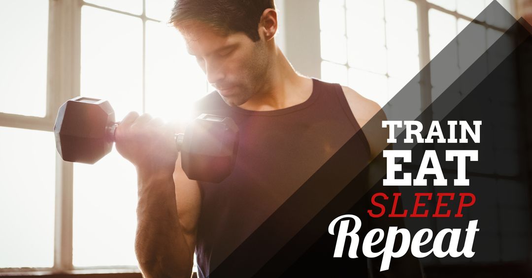 Motivated Athlete Lifting Dumbbells in Gym