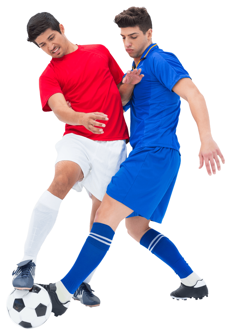 Intense Football Action Between Rival Players on Transparent Background