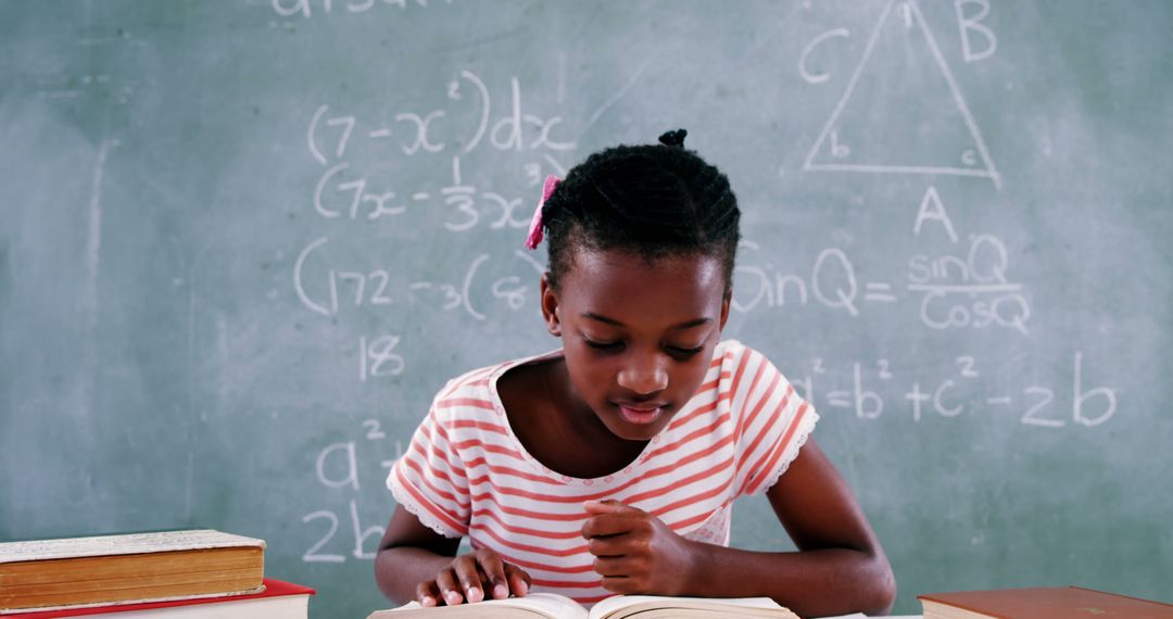 Young Girl Studying Mathematics with Chalkboard Background - Free Images, Stock Photos and Pictures on Pikwizard.com