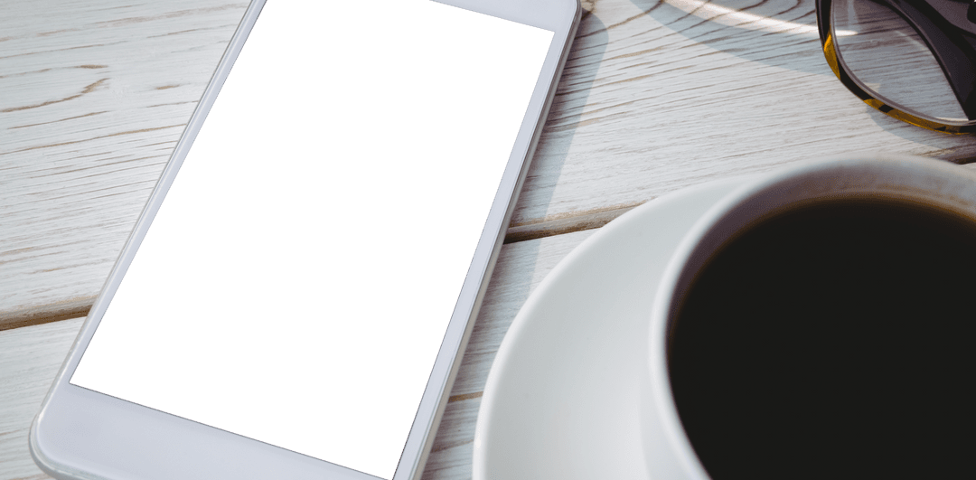 Transparent Smartphone Mockup with Coffee on Wooden Table