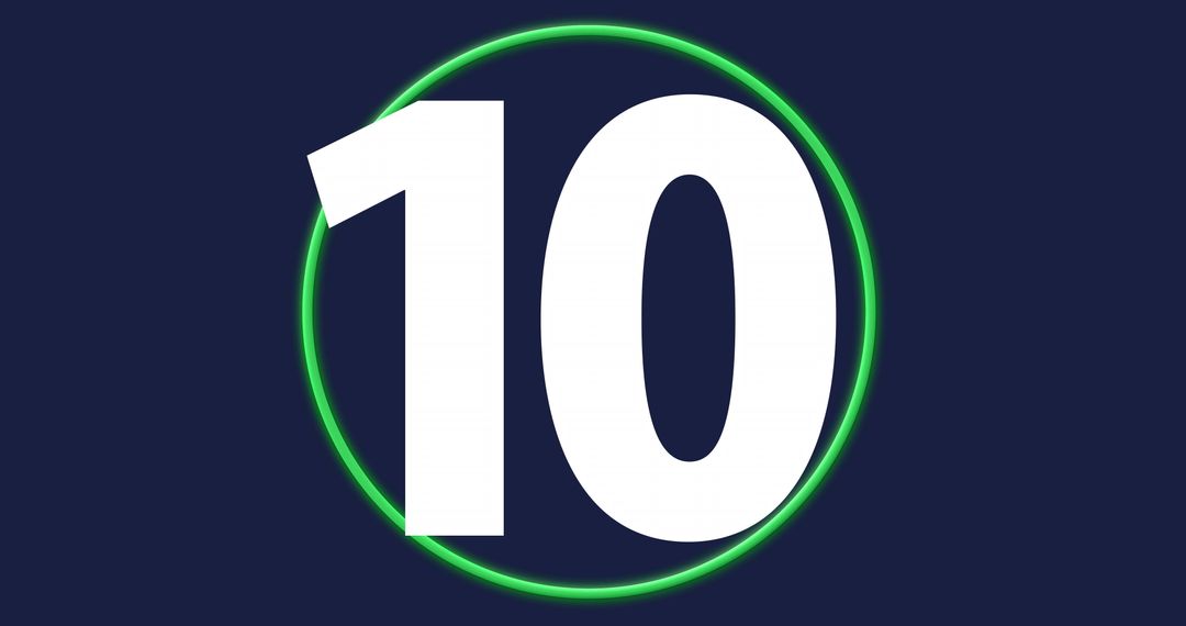 Futuristic Bold Number Ten with Neon Green Outline on Dark Background