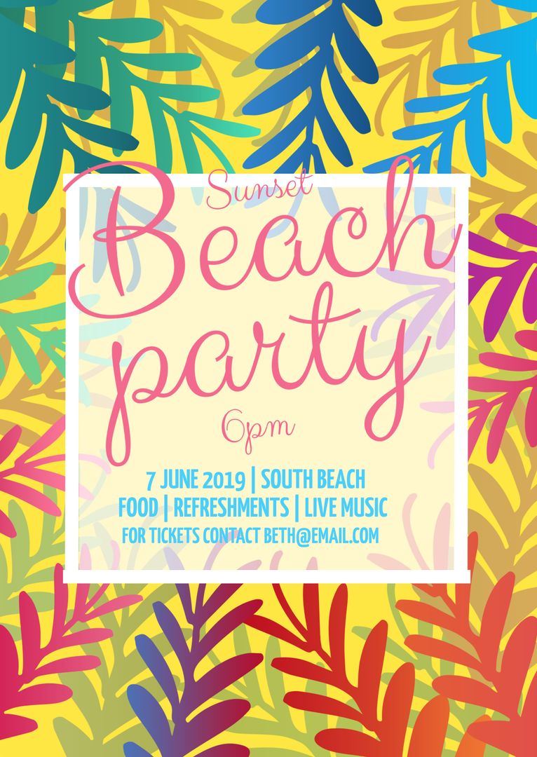 Vibrant Tropical Beach Party Invitation with Summer Colors