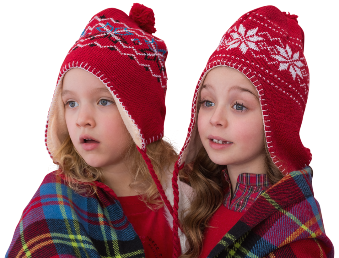 Caucasian Girls in Winter Hats and Blanket on Transparent Background - Download Free Stock Images Pikwizard.com