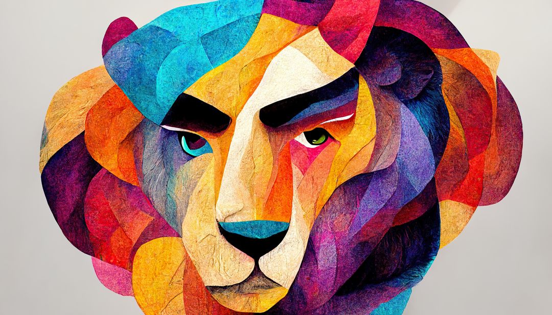 Abstract Colorful Geometric Lion Portrait - Free Images, Stock Photos and Pictures on Pikwizard.com