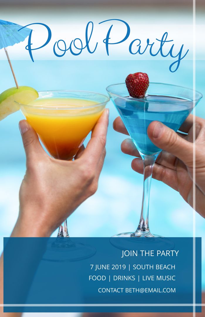 Vibrant Summer Pool Party Invitation with Cocktails