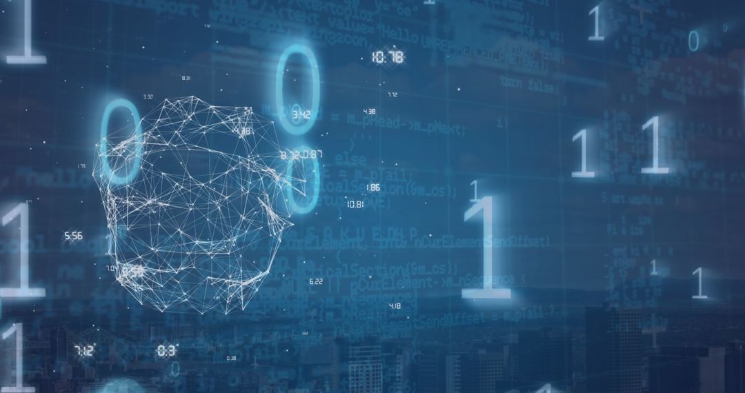 Futuristic Digital Sphere with Binary Code Overlay