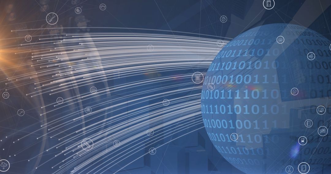 Digital Binary Code Sphere with Floating Tech Icons - Free Images, Stock Photos and Pictures on Pikwizard.com