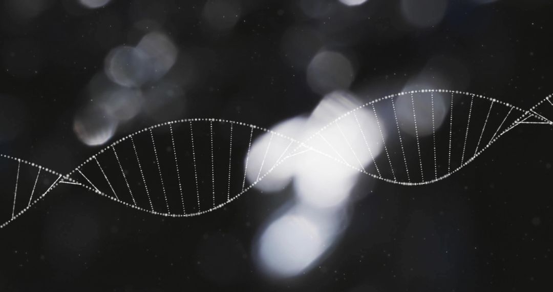 Abstract DNA Double Helix on Black Background with Bokeh Light