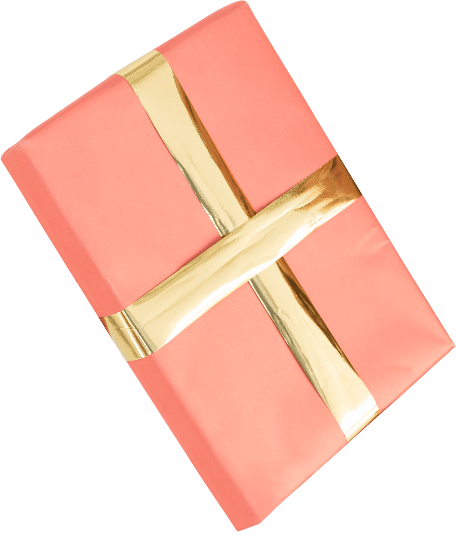 Wrapped Gift with Gold Ribbon on Transparent Background