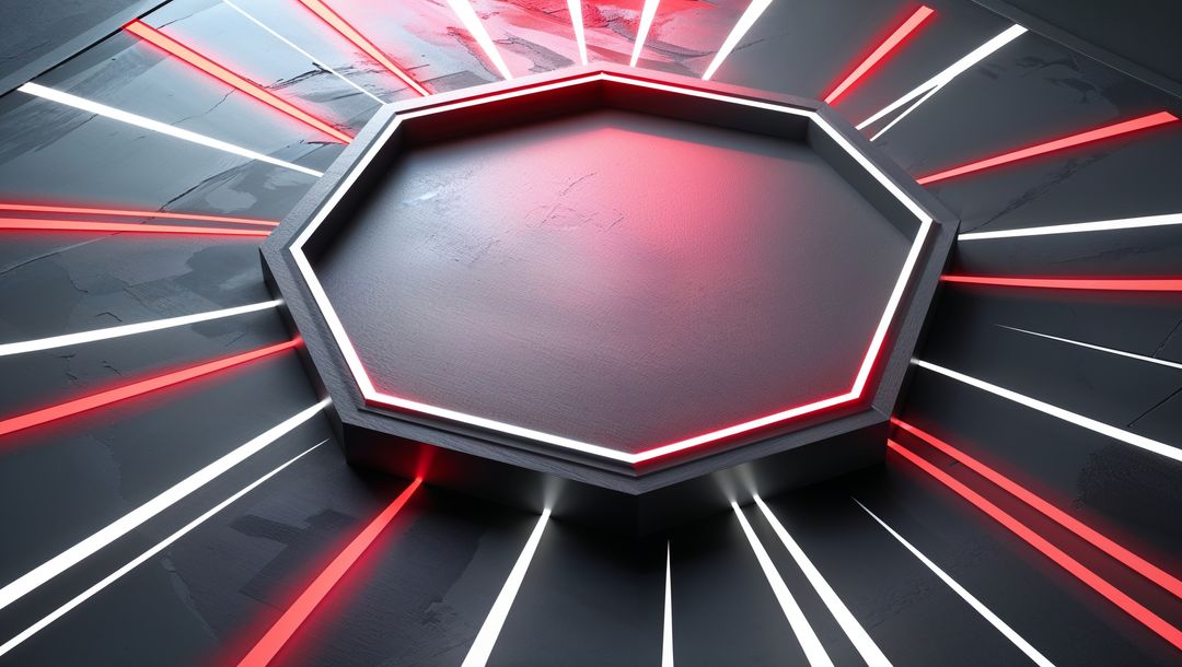 Futuristic Octagonal Platform with Neon Light Beams
