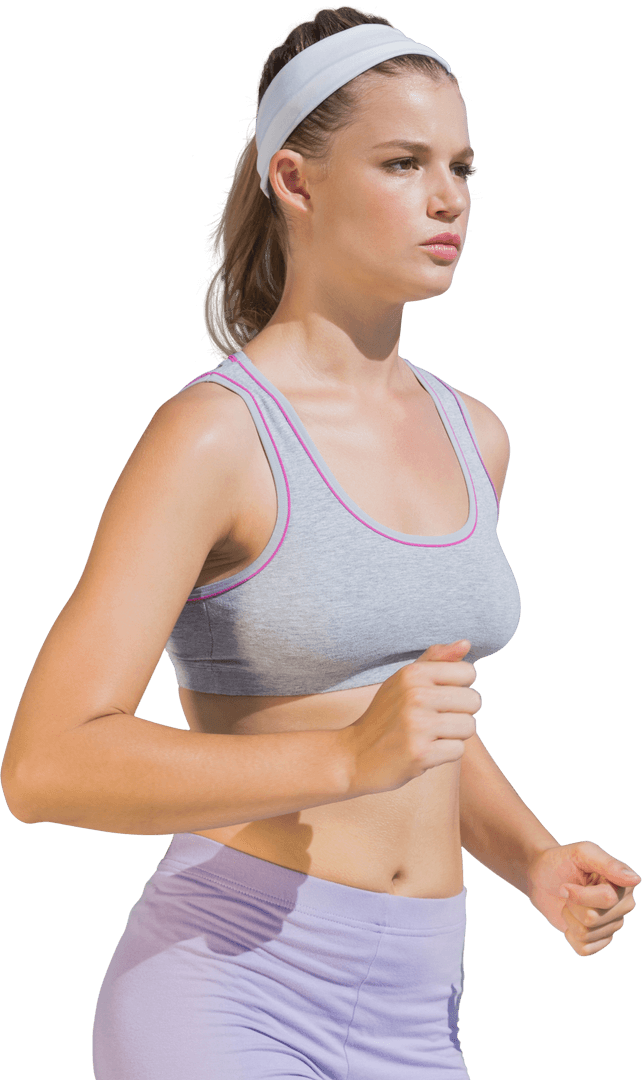 Caucasian Woman in Sportswear Running on Transparent Background
