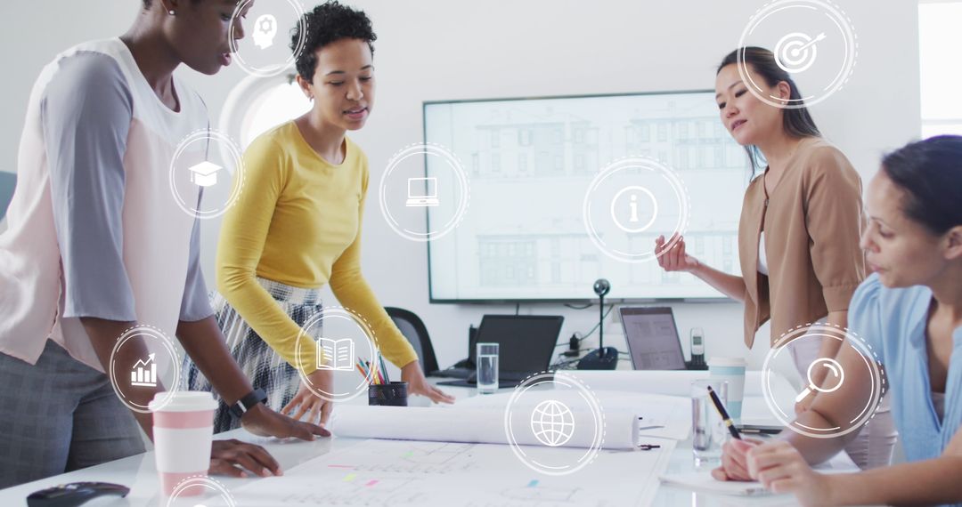 Diverse Professionals Engaged in Collaborative Discussion with Digital Interface