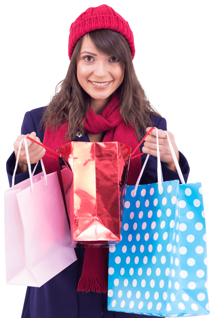 Transparent Background of Woman Enjoying a Successful Shopping Day