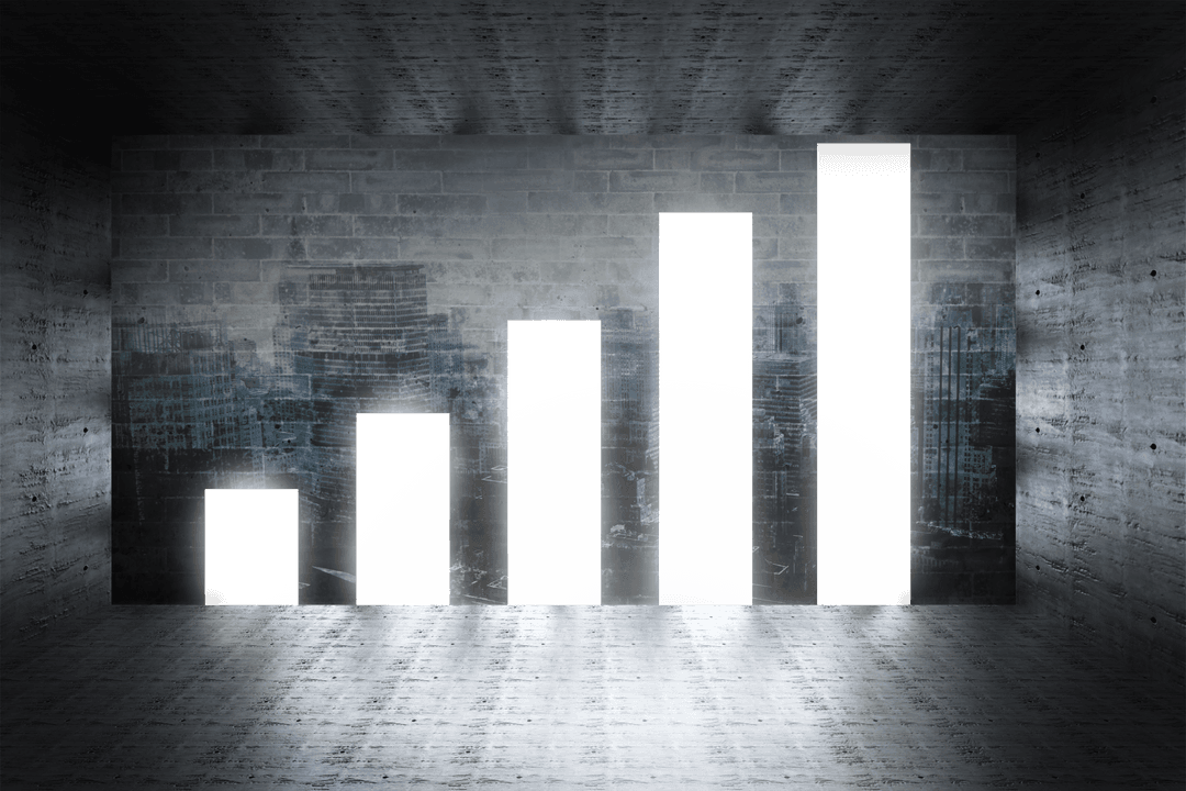 Transparent Financial Growth Chart Illustration in Concrete Room