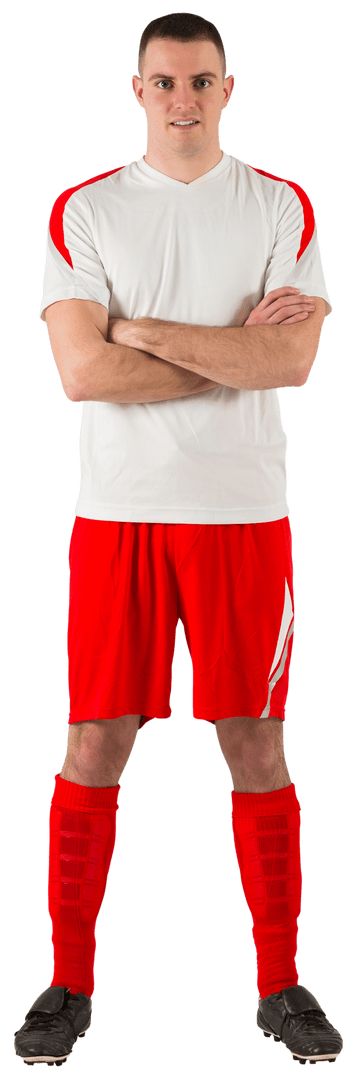 Transparent Confident Football Player in Red Uniform Standing