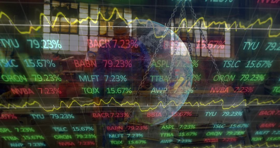 Global Traders Analyzing Stock Market Data with Digital Display and Globe