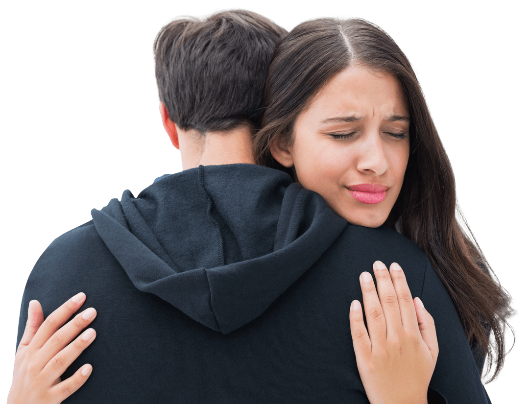 Transparent Sad Woman Hugging Boyfriend for Comfort